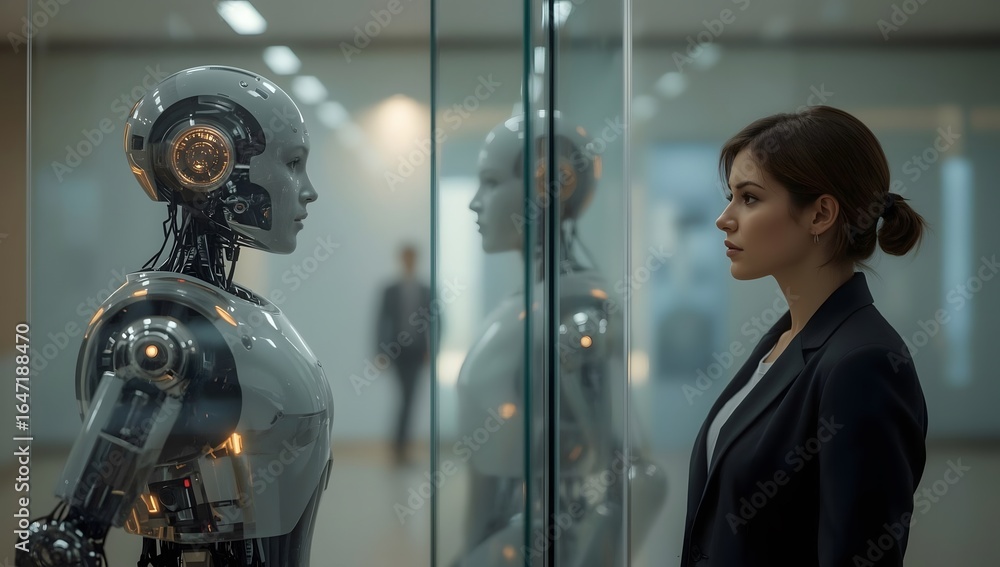 Fototapeta premium Human and Robot Face-to-Face Interaction