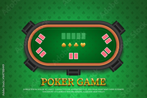 Poker table vector illustration with green felt surface for casino and card game design