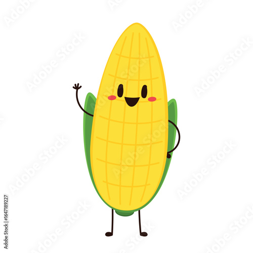 Corn cartoon vector. Cute vegetable vector character isolated on white. Corn mascot.
