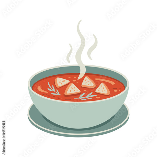 Steaming Bowl of Tomato Soup with Croutons
