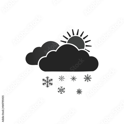 Snowy weather forecast with sun and clouds on transparent background