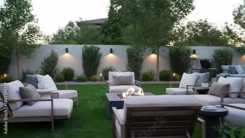 Modern outdoor patio with fire pit