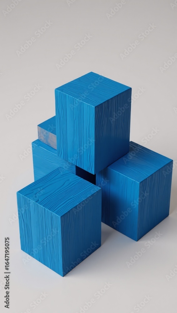 Obraz premium Ok 3D render of blue wooden cubes with abstract background block texture
