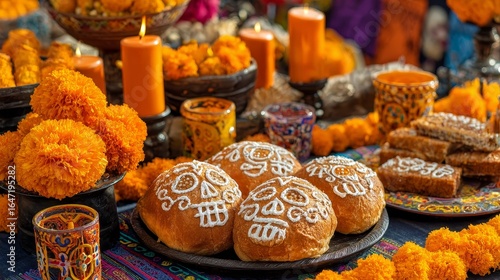 Celebrating dia de los muertos colorful altars and traditional foods in a vibrant atmosphere