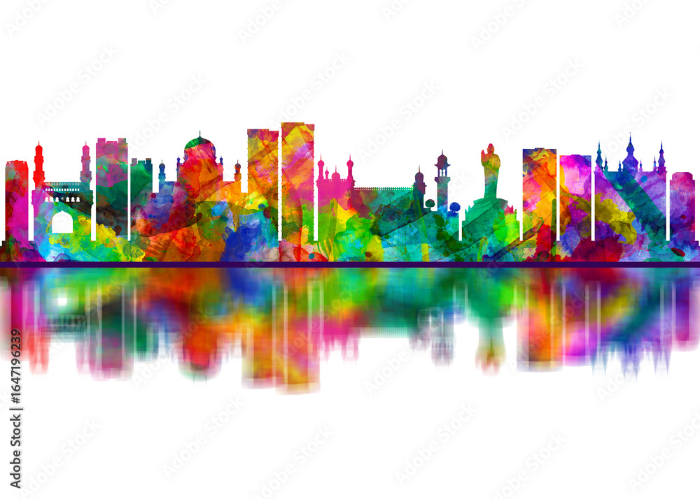 Obraz premium Hyderabad Telangana Skyline. Cityscape Skyscraper Buildings Landscape City Downtown Abstract Landmarks Travel Art
