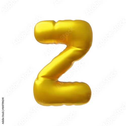 English alphabet uppercase letter Z from golden air inflated balloon 3D shape vector icon, type symbol, puffy font sign