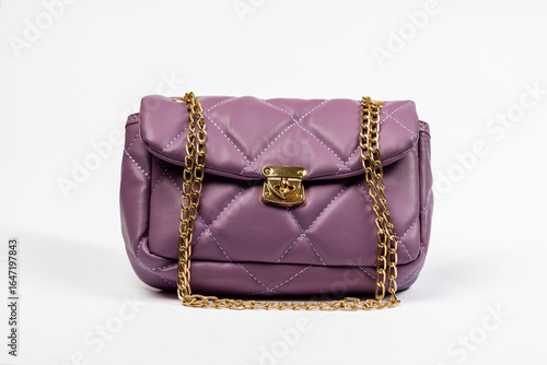 Stylish Purple Quilted Handbag With Gold Chain Accent