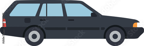 Dark station wagon car side view vector illustration