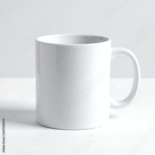 Clean and minimalist empty white ceramic mug on a pristine background, ideal for custom designs, branding, or enjoying a hot drink.
