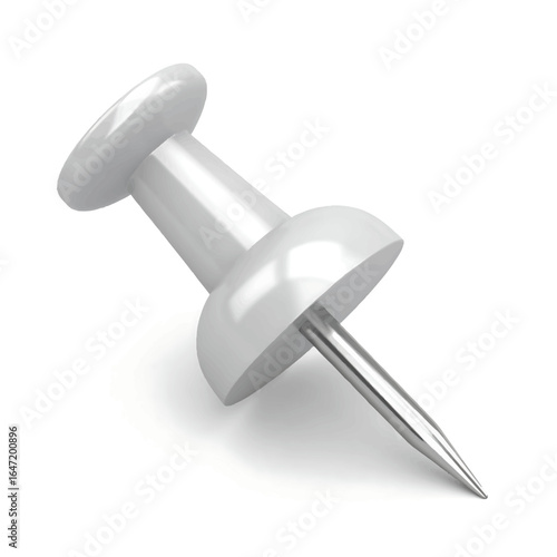 Glossy white pushpin, presented as a high-quality 3D render, perfect for securing papers on a board