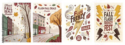 Autumn-themed promotional banners showcasing flash sales with vibrant fall colors and festive designs.