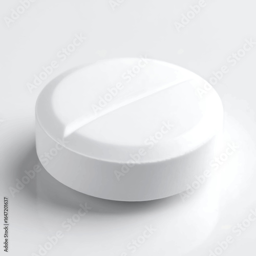 Minimalist view of a single white scored tablet, embodying modern medicine, healthcare, and therapeutic interventions.