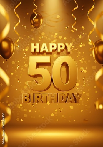 Wallpaper Mural Golden 50th Birthday Celebration Balloons, Confetti, and Festive Cheer Torontodigital.ca