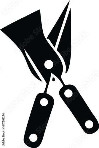 Stylized black silhouette of garden shears with sharp blades and comfortable handles ready for pruning