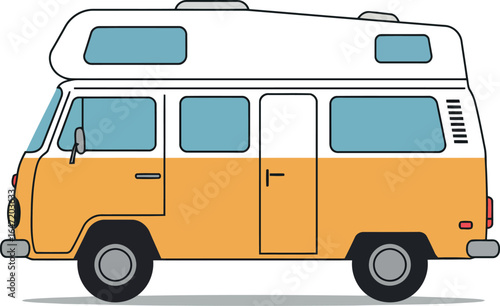 Retro camper van orange white pop top travel