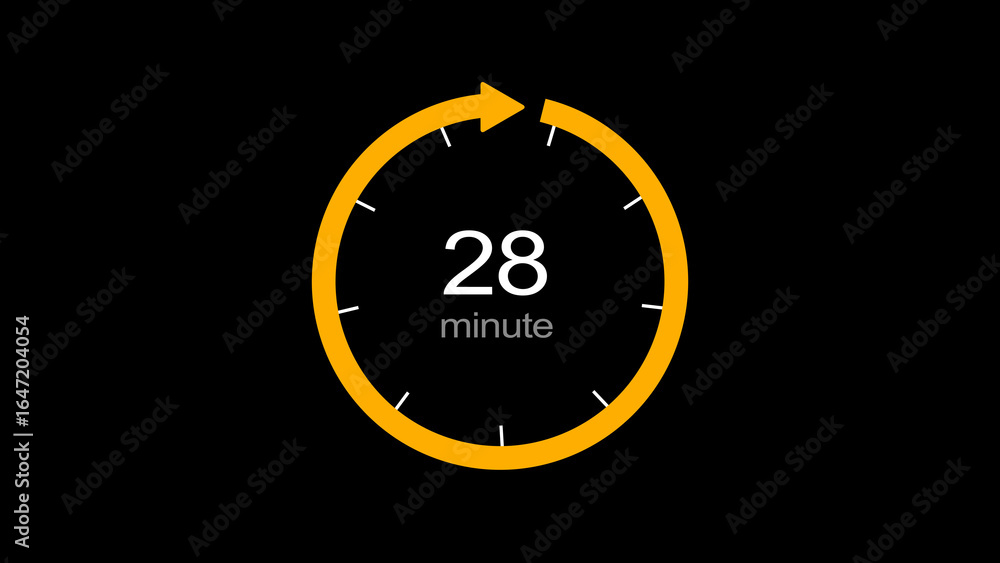 Fototapeta premium 28 minutes isolated arrow clock illustration on white background.