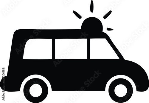 Simple silhouette of an ambulance with a flashing light on top representing emergency medical services and transportation