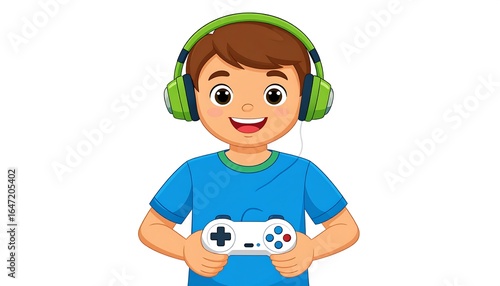 Boy with Headphones and Game Controller