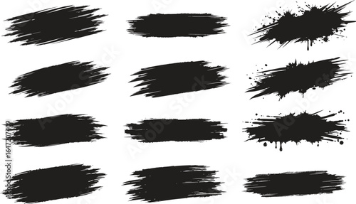 Set of black paint, ink brush strokes, lines. vector abstract set with paint brush grunge texture on white background. Paintbrush strokes and ink smear stains