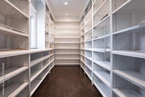 Shelves Pantry. New Construction Pantry Room in American Home
