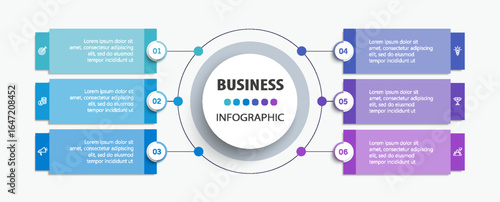 Infographic design business template with 6 options, steps. Can be used for workflow layout, diagram, annual report, web design	
