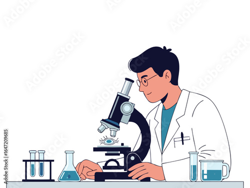 scientist looking through microscope
