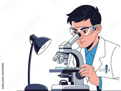 scientists who examine through a microscope