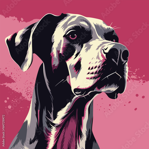 great dane dog portrait. Vector illustration in pink background.