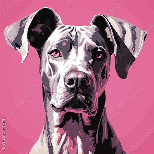 great dane dog portrait. Vector illustration in pink background.