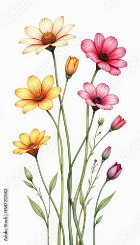 Wallpaper Mural Delicate single line drawing of various flowers, isolated, elegant Torontodigital.ca