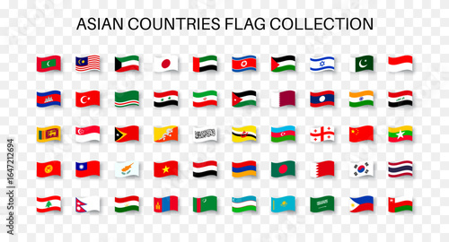 Asian countries flags collection. Vector EPS 10