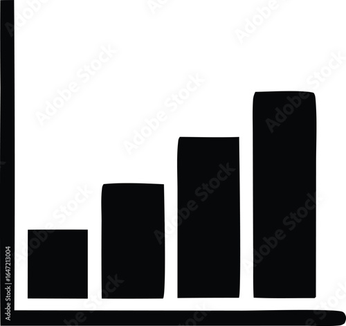 A simple black and white bar graph illustrating upward trending data with four progressively taller bars on a white background