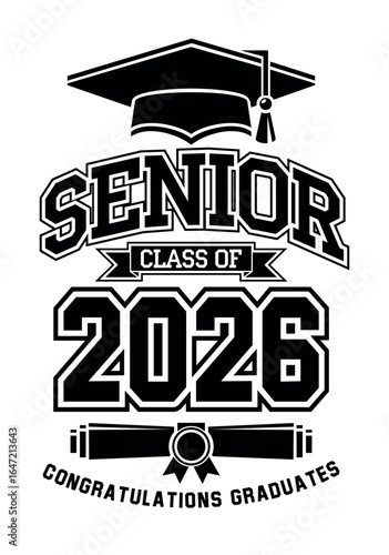 Lettering Class of 2026 for greeting, invitation card. Text for graduation design, congratulation event, T-shirt, party, high school or college graduate. Illustration, vector on transparent  backgroun