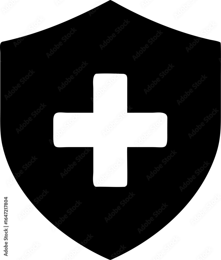 Fototapeta premium Black shield with a white medical cross icon