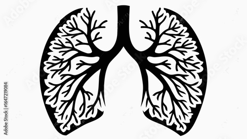Silhouette of lungs with branching structure resembling a tree in black and white illustration