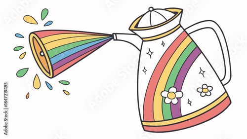 Colorful rainbow watering can illustration vector art for kids and creative design projects use