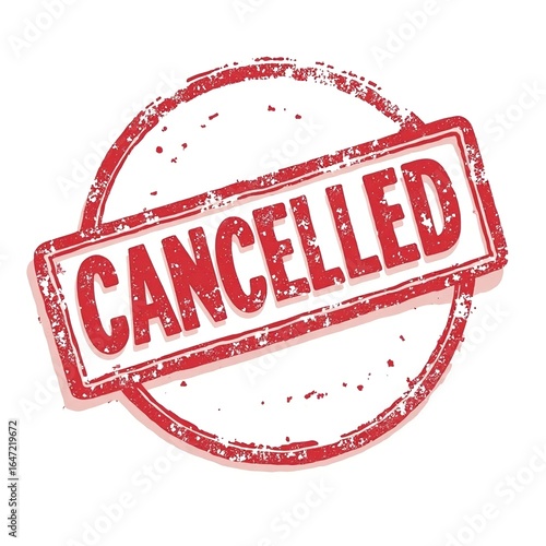 Red cancelled stamp with a distressed circular border on a white isolated background graphic design