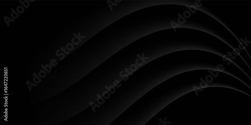 Abstract futuristic dark black background with waved design. Realistic 3d wallpaper with luxury flowing lines. Elegant backdrop for poster, website, brochure, banner, app etc… vector illustration
