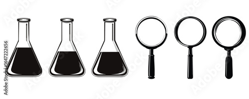 silhouette set of laboratory flasks and glass science equipment