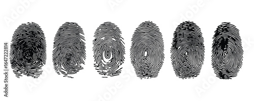 set of black fingerprint patterns for forensic and security design