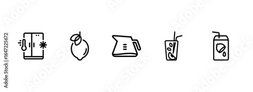 Minimalist icon set for refreshing cold drinks and lemonade