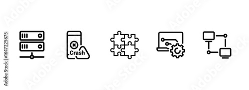 IT and network administration icons for system errors and solutions