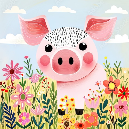 Cute animal character illustration for children book of stories, fairy tale drawing for kids, cartoon style, fashion print for children clothes, animal picture for nursery room decoration