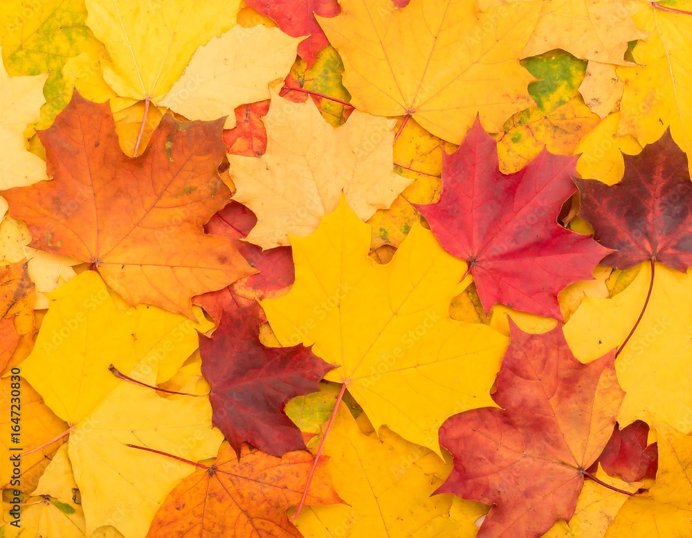 Fototapeta premium Autumn leaves strewn on ground