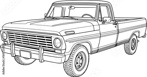 Vintage pick up truck line art illustration