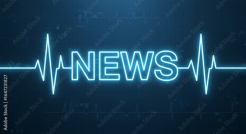 Obraz premium Neon Blue News Heartbeat Line Illustration