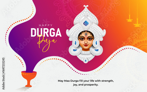 Happy Durga Puja Festival Celebration Background Template Design with Goddess Durga Illustration