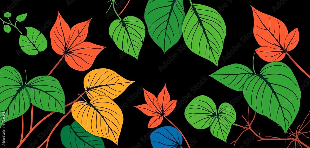 Abstract hand-drawn tropical & ginkgo leaf line art vector background, line art, illustration Abstract hand-drawn tropical & ginkgo leaf line art vector background, line art, illustration