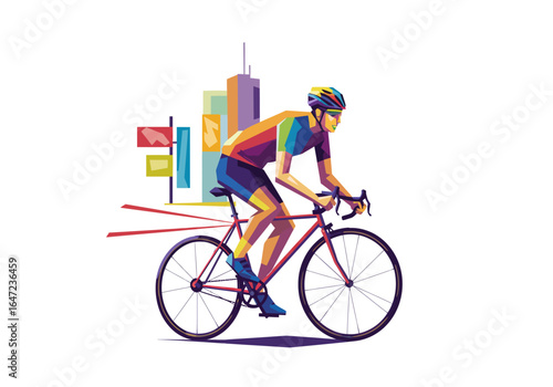 Colorful Cyclist Riding a Road Bike in the City