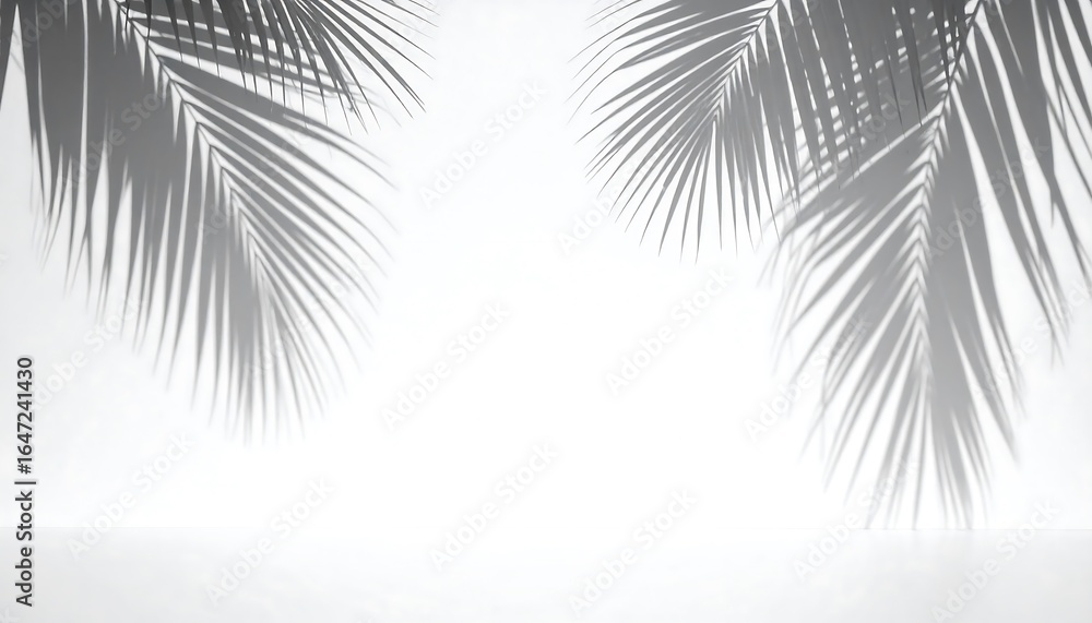 Fototapeta premium Minimalist display featuring palm leaves shadows on a white backdrop